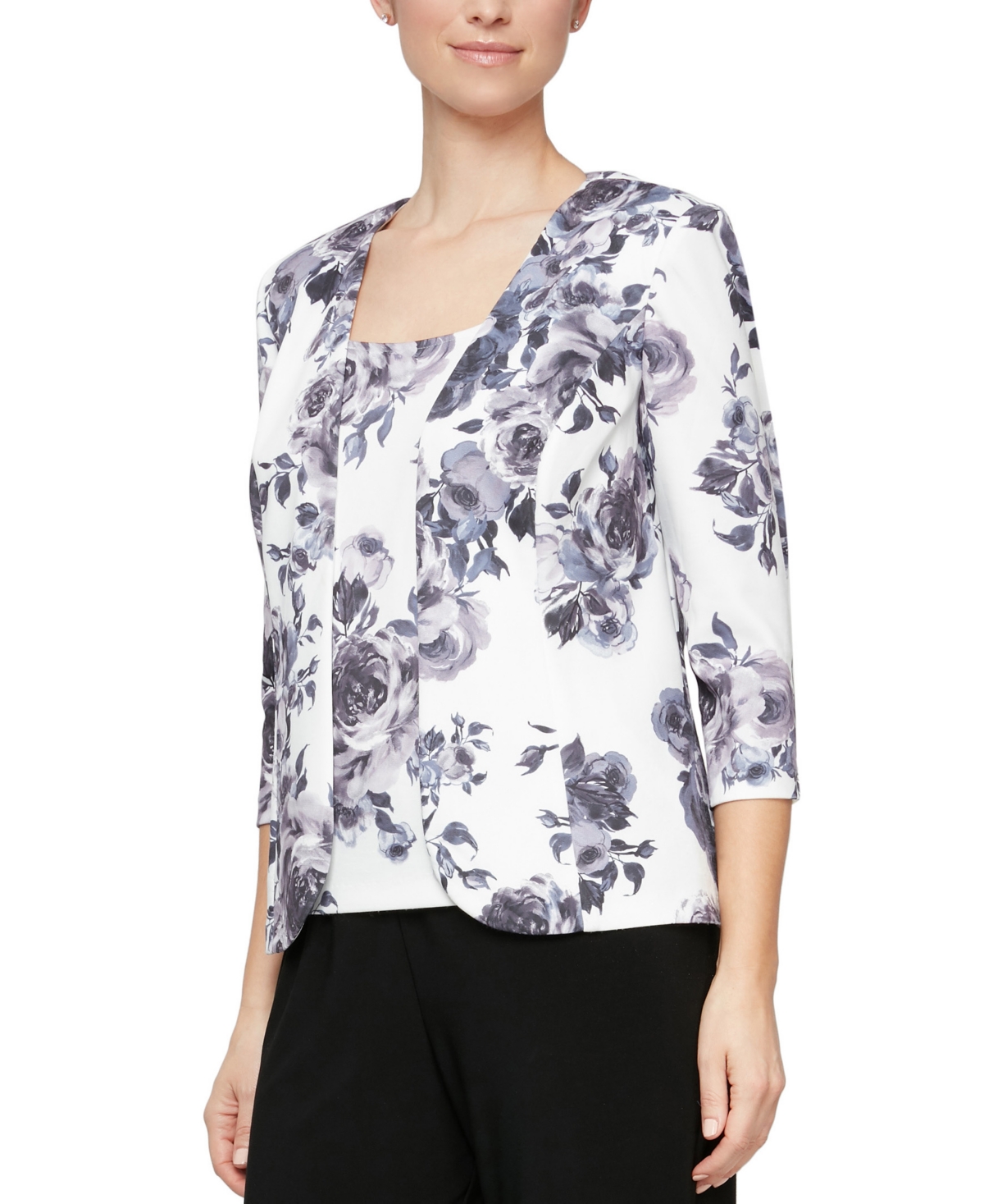 Alex Evenings Petite Floral Scuba Crepe Jacket And Top In Ivory Multi