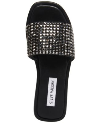 Steve Madden Clyde-R Rhinestone Square Toe Slides, Womens, 5.5M, Black