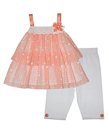 Baby Girls Mesh Gingham Tiered Top and Bike Shorts, 2-Piece Set