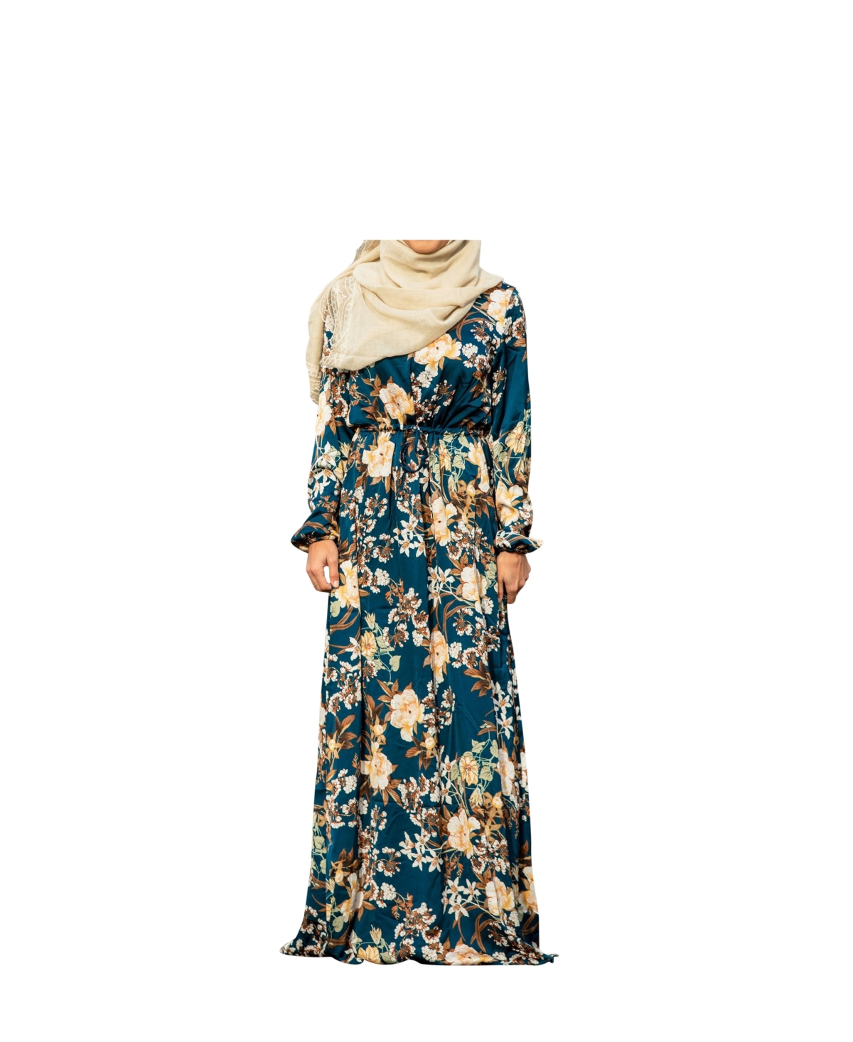 Urban Modesty Women's Floral Drawstring Maxi Dress In Teal