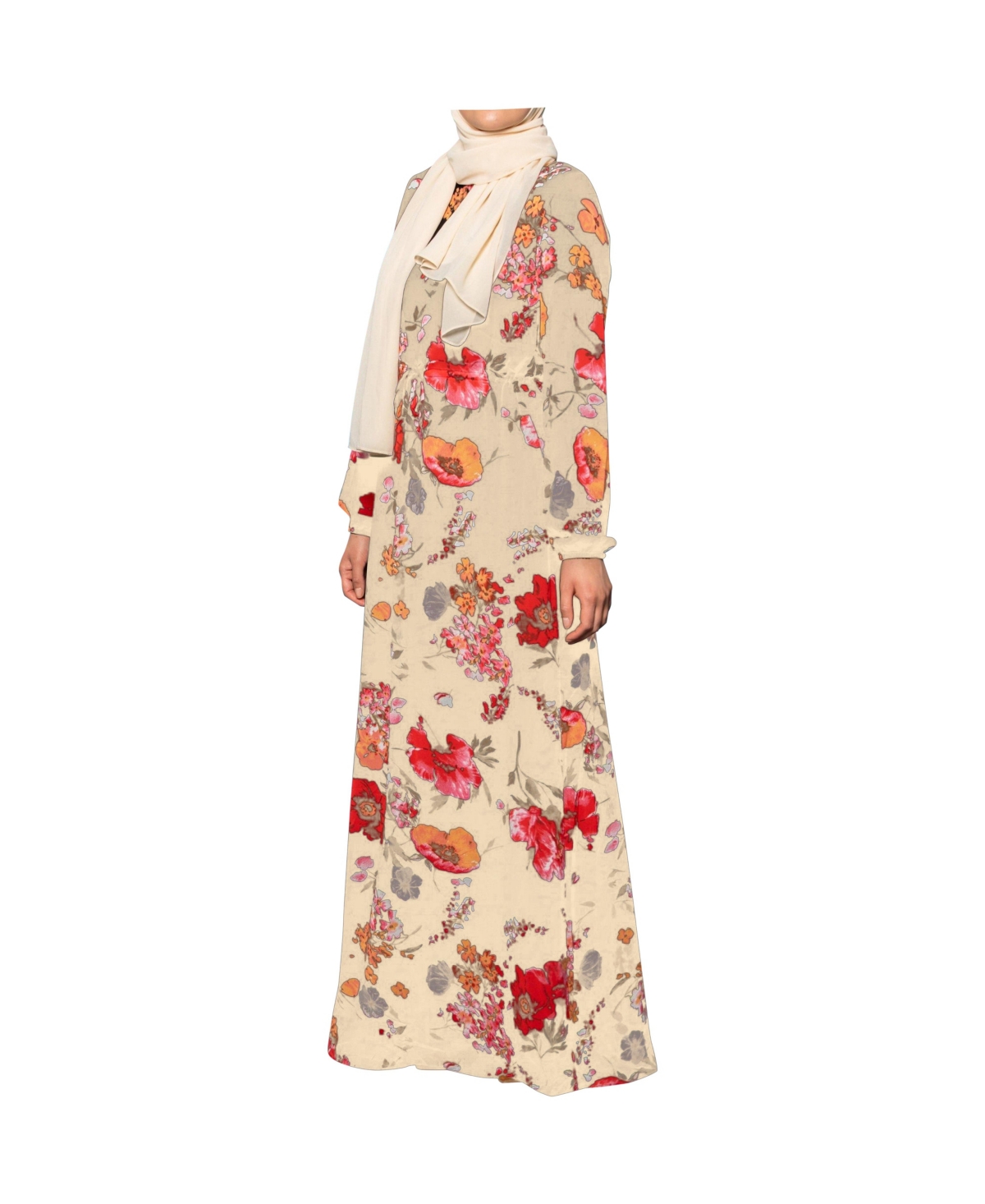 Urban Modesty Women's Floral Drawstring Maxi Dress In Cream