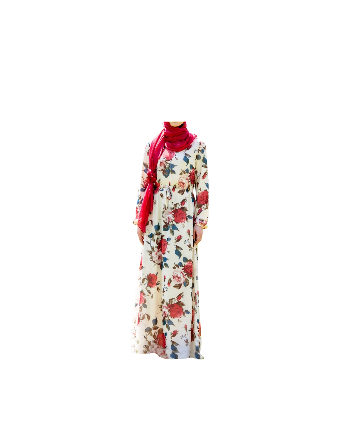 Urban Modesty Women's Floral Drawstring Maxi Dress In Cream/red