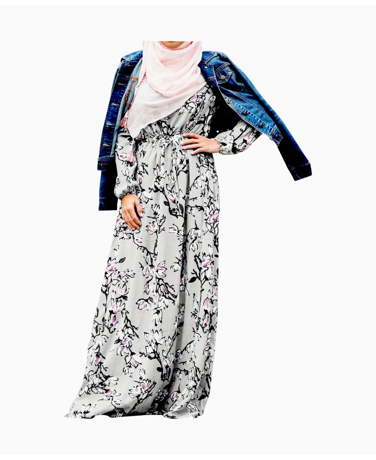 Urban Modesty Women's Floral Drawstring Maxi Dress In Beige