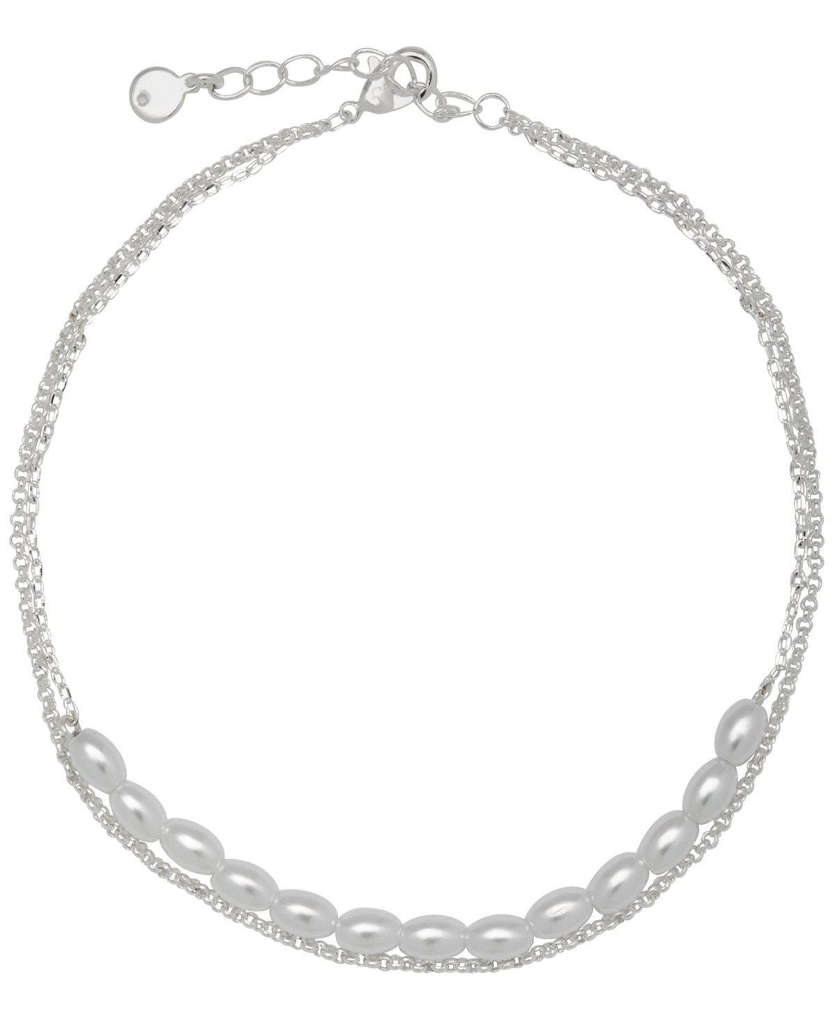 Women's Double Strand Imitation Pearl Anklet - Fine Silver Plated