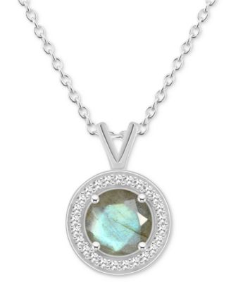 Cultured Freshwater Pearl & Diamond (1/8 ct. t.w.) Halo Pendant Necklace in Sterling Silver (Also in Onyx, Turquoise, & Labradorite)