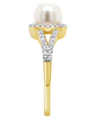 Cultured Freshwater Pearl & Lab-Grown White Sapphire (1/4 ct. t.w.) Halo Ring in 10k Gold (Also in Onyx)