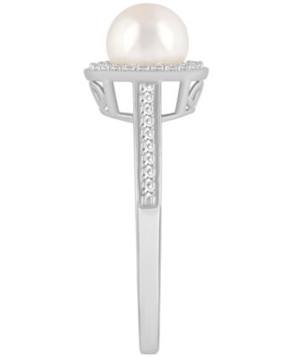 Cultured Freshwater Pearl & Diamond (1/5 ct. t.w.) Halo Ring in Sterling Silver (Also in Onyx, Labradorite & Turquoise)