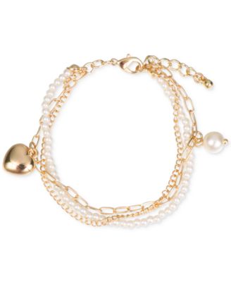 Photo 1 of INC International Concepts Gold-Tone Heart & Imitation Pearl Charm Multi-Row Flex Bracelet, 