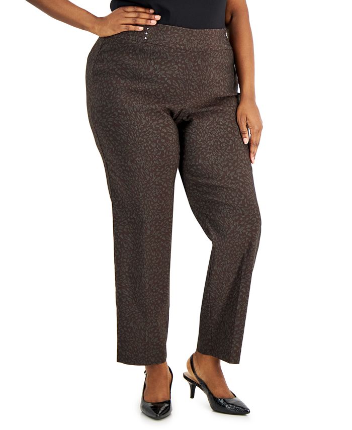JM Collection Plus Size Cheetah Rivet Pants, Created for Macy's