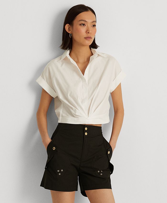 Lauren Ralph Lauren Petite Twist-Front Cotton Broadcloth Shirt - Macy's