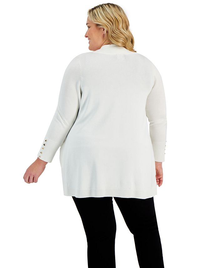 JM Collection - Plus Size Button-Sleeve Flyaway Cardigan Sweater