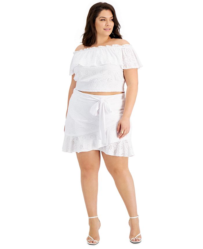 Bar III Trendy Plus Ruffle Eyelet Skirt and Off-the-Shoulder 