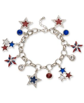 Charter Club - Silver-Tone Pav&eacute; Crystal Red, White & Blue Star Charm Bracelet