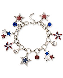 Silver-Tone Pavé Crystal Red, White & Blue Star Charm Bracelet, Created for Macy's