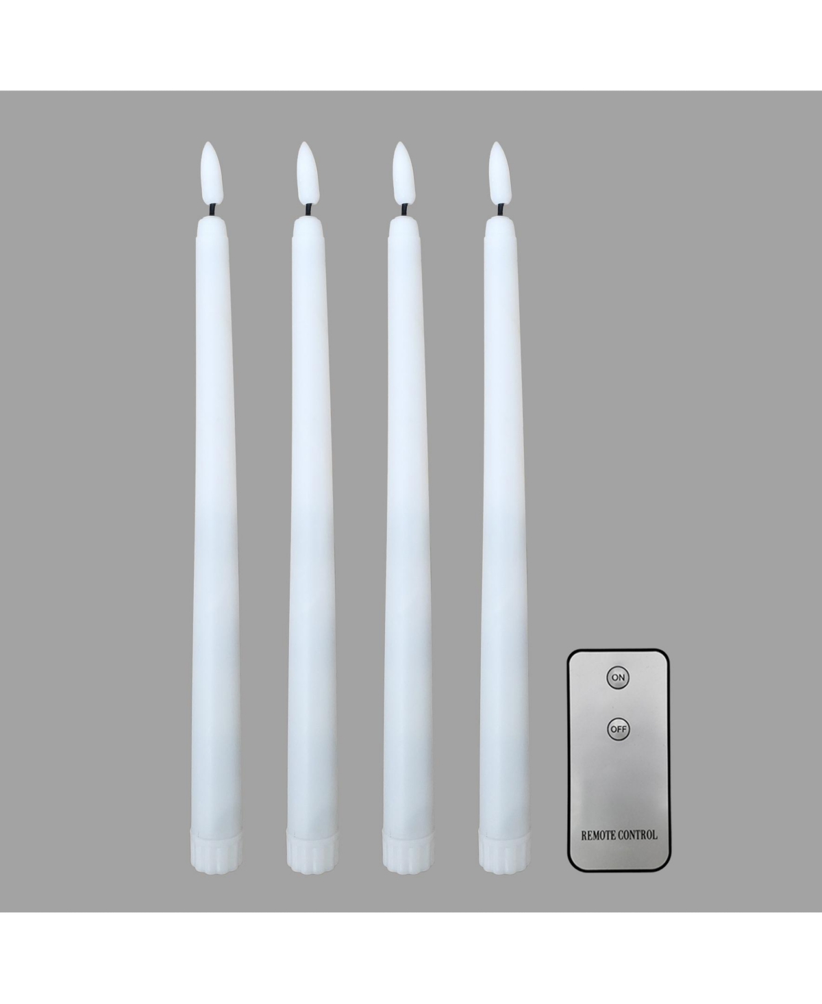 Battery Operated Wick Flame Taper Candles with Remote Control, Set of 4 - White