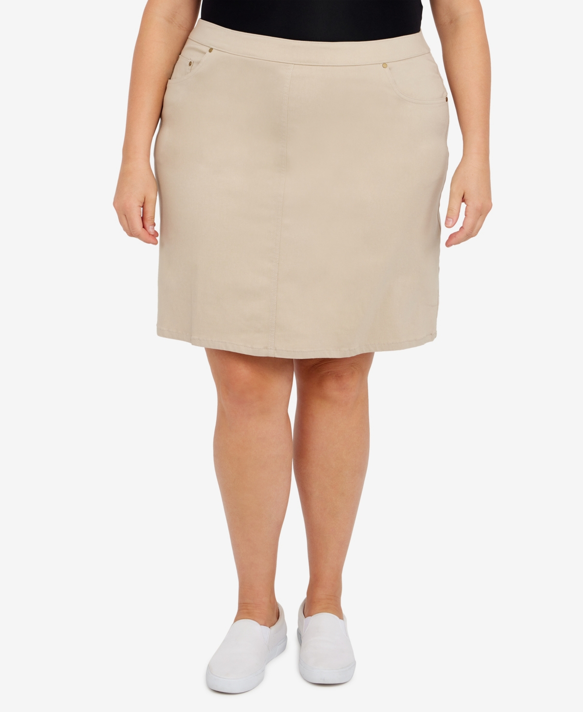 Plus Size Essentials Tech Stretch Pull On Skort with Elastic Wasitband - White