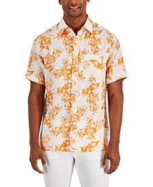 Men's Floral Weave Linen Short-Sleeve Button-Up Shirt, Created for Macy's
