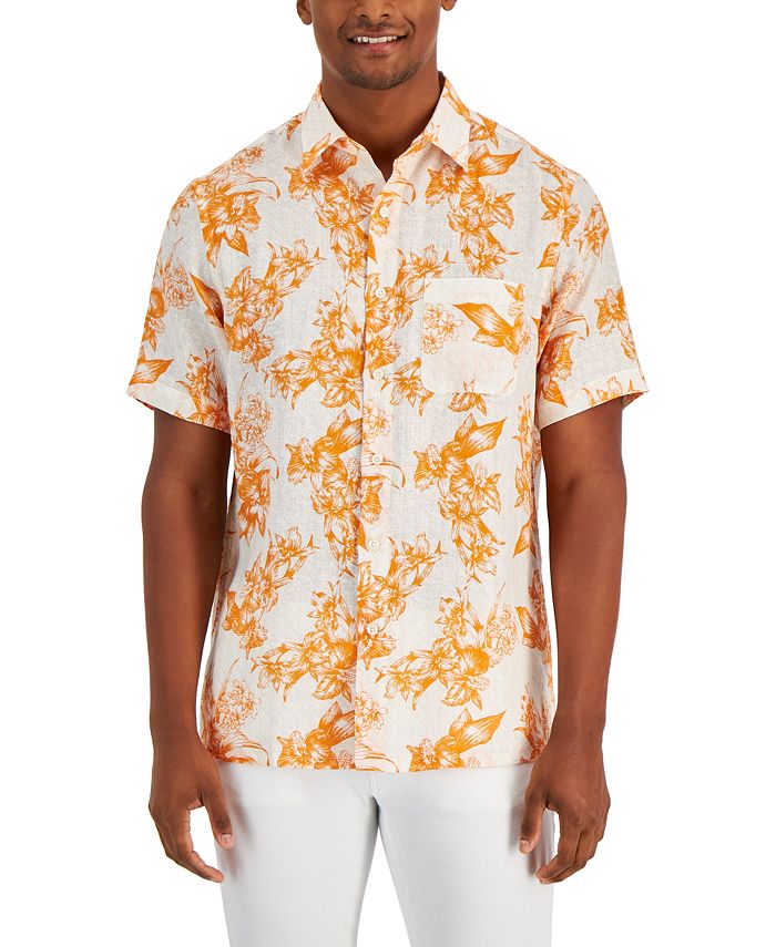 Club Room Men s Floral 100 Linen Short Sleeve Button Up Shirt
