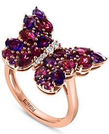 EFFY® Multi-Gemstone (3-1/5 ct. t.w.) & Diamond (1/20 ct. t.w.) Butterfly Ring in 14k Rose Gold