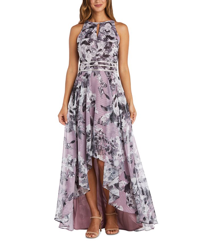 R & M Richards Floral-Print Halter High-Low Gown - Macy's