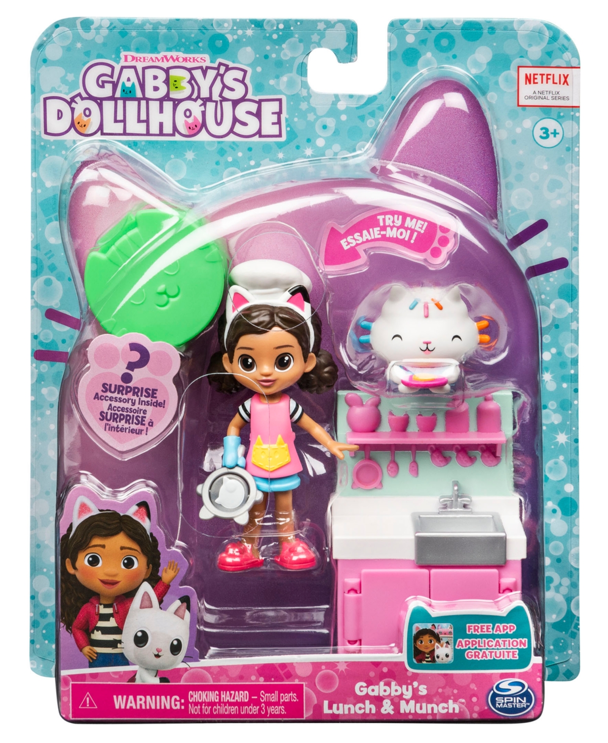 GABBY'S DOLLHOUSE , LUNCH AND MUNCH KITCHEN SET WITH 2 TOY FIGURES