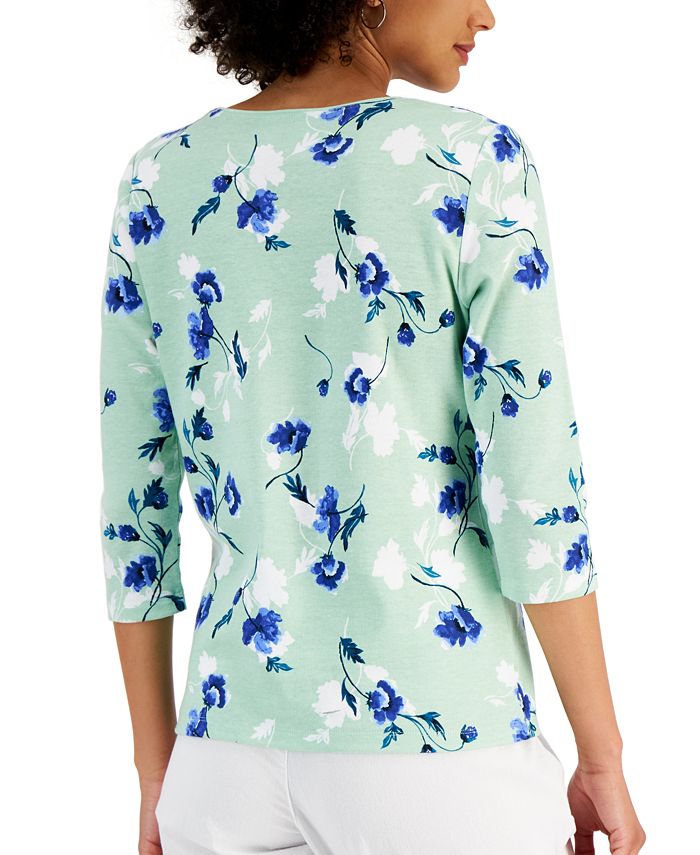 Karen Scott Petite Marjorie 3/4Sleeve Top, Created for Macy's Macy's