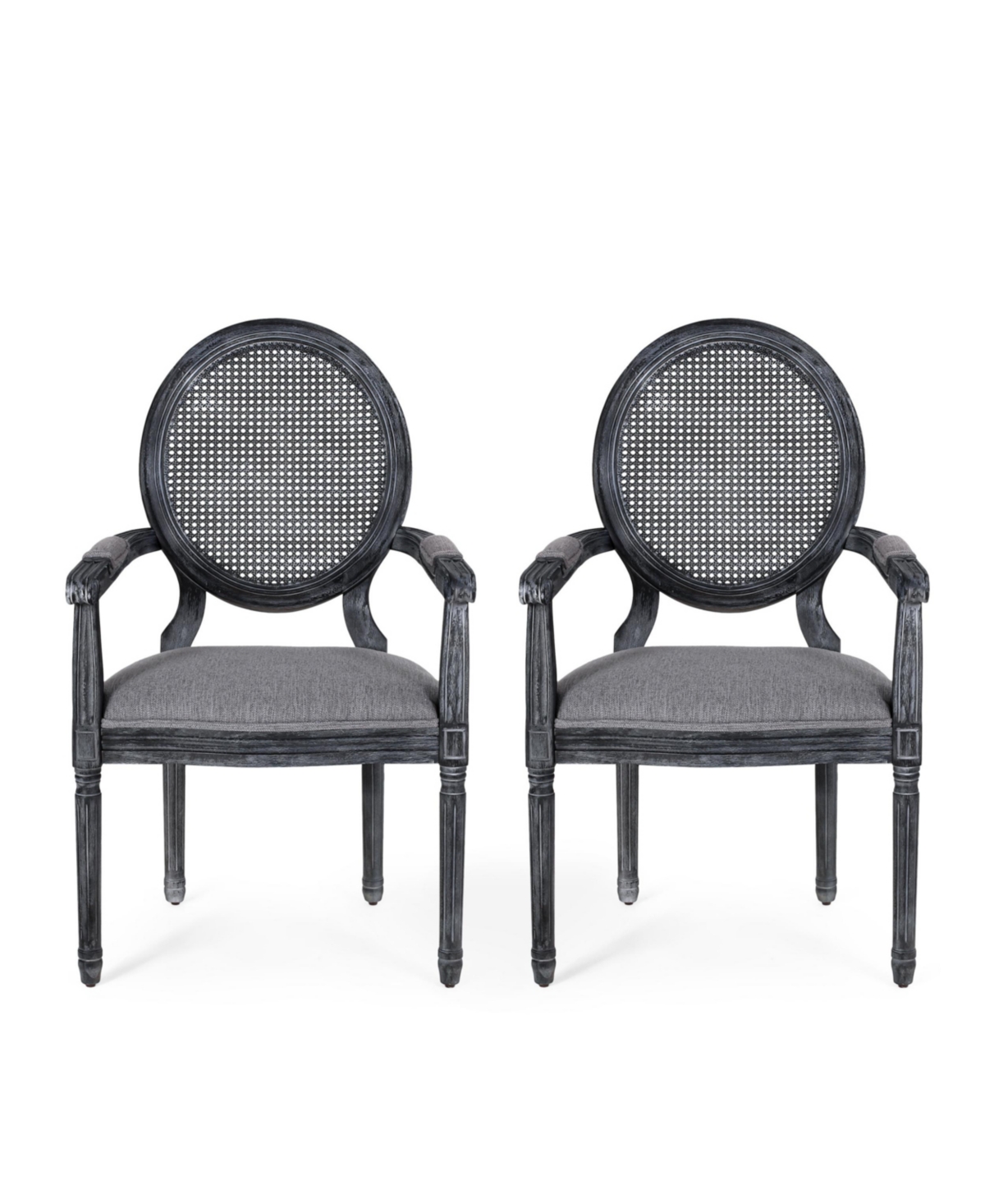 Noble House Judith French Country Wood And Cane Upholstered Dining Chair Set, 2 Piece In Gray