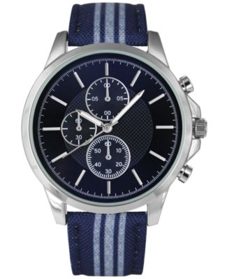 Photo 1 of INC International Concepts Men's Blue & White Striped Denim Strap Watch 42mm, Created for Macy's