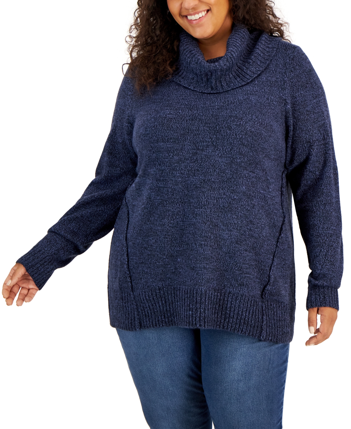 Plus Size Cowlneck Sweater, Created for Macy's - Midnight Marl