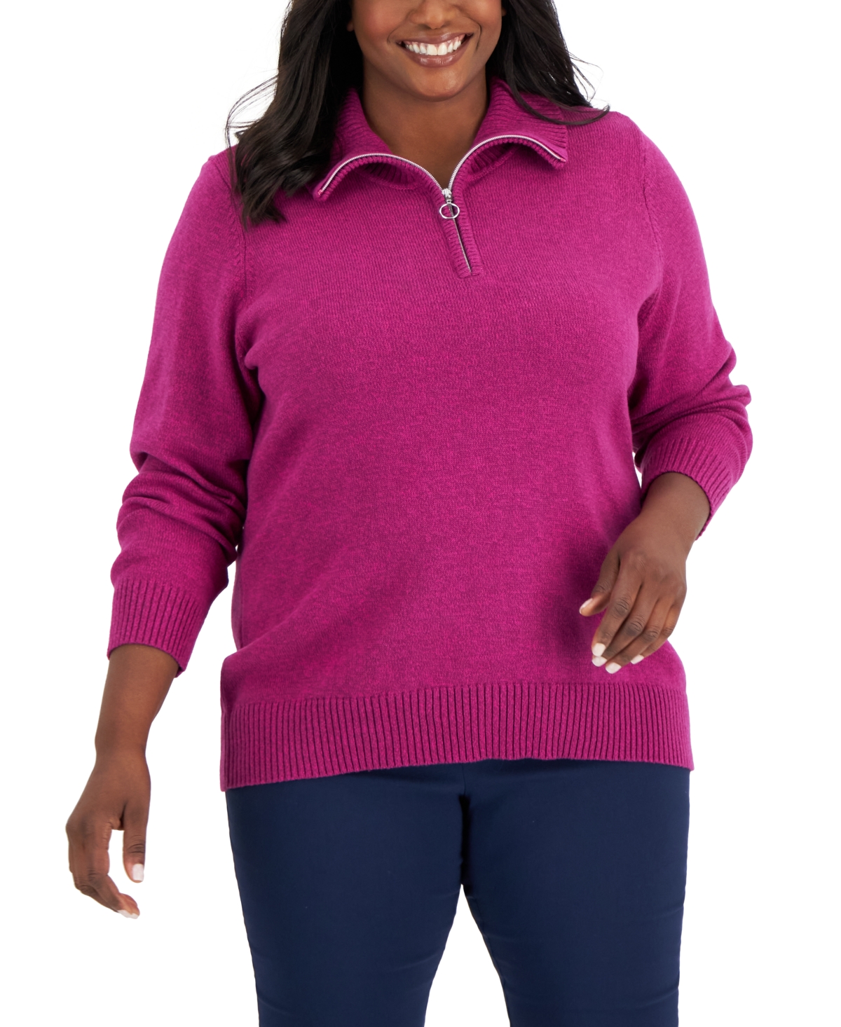 Karen Scott Plus Size Cotton Marled Sweater, Created for Macy's