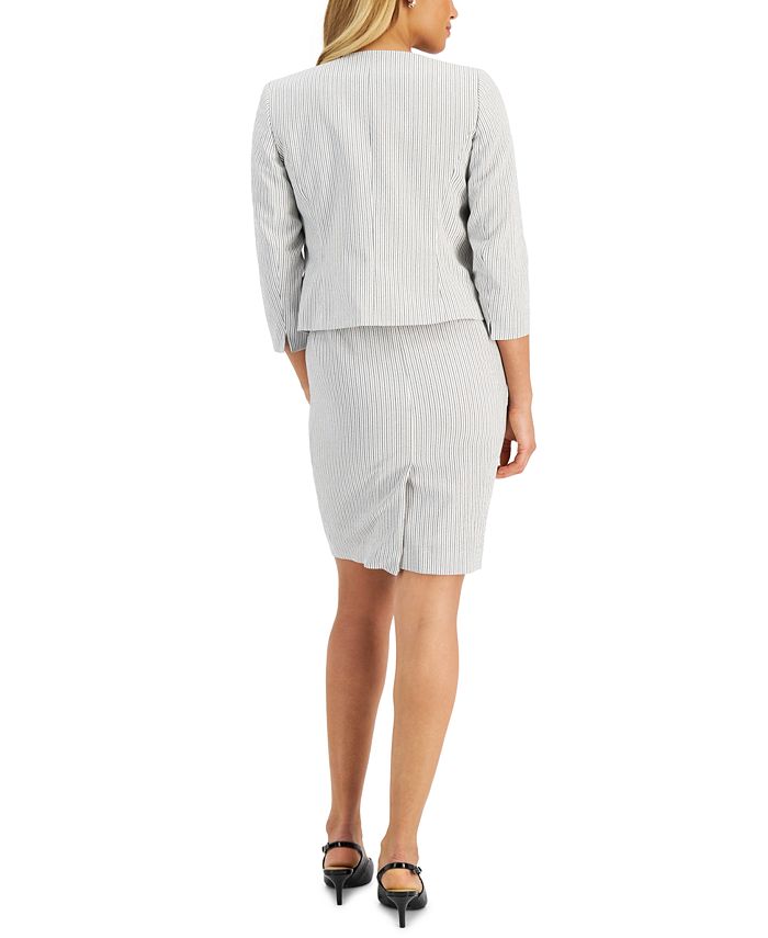 Le Suit Women's Striped Open-Front Sheath Dress Suit, Regular and ...
