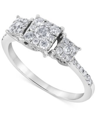 Macy's - Diamond Halo Cluster Trio Ring (1/2 ct. t.w.) in 14k White Gold