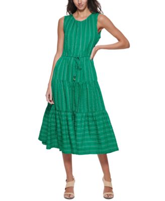 Calvin Klein - Striped Sleeveless Fit & Flare Dress