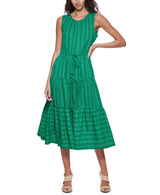 Calvin Klein Striped Sleeveless Fit & Flare Dress - Macy's