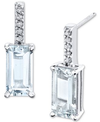 Macy's - Aquamarine (2-3/4 ct. t.w.) & Diamond (1/20 ct. t.w.) Stud Earrings in Sterling Silver