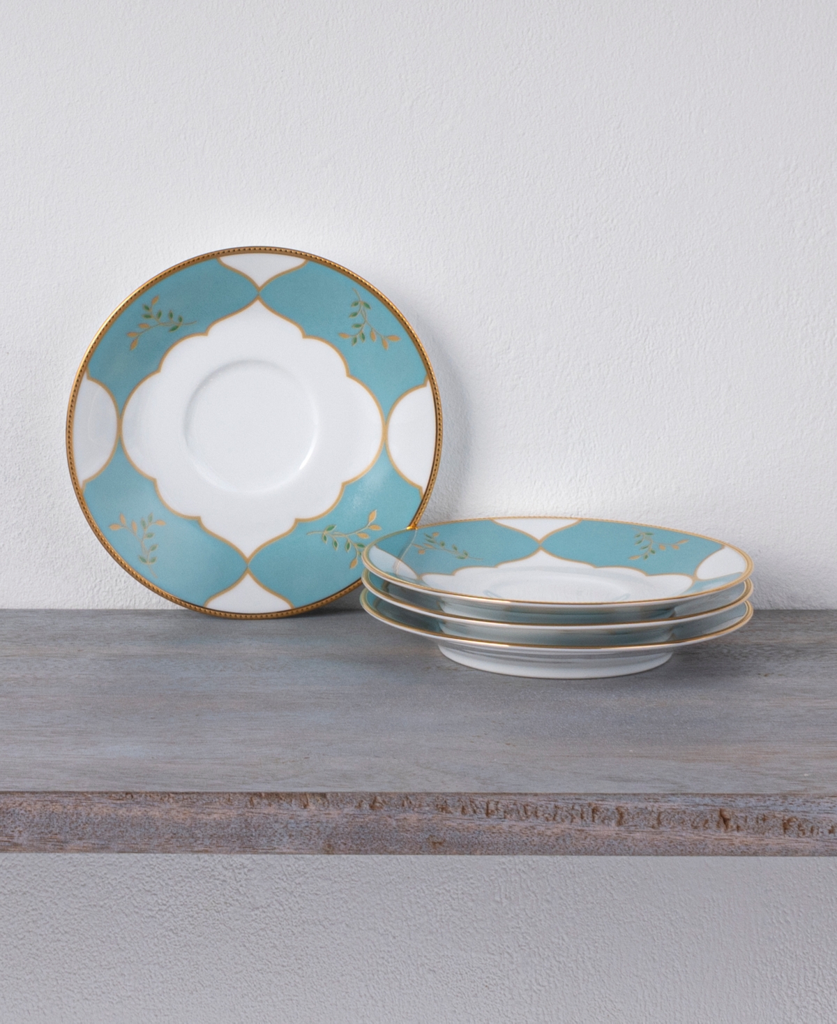 Noritake Lodi's Morning 6" Saucers, Set Of 4 In White,blue,gold-tone