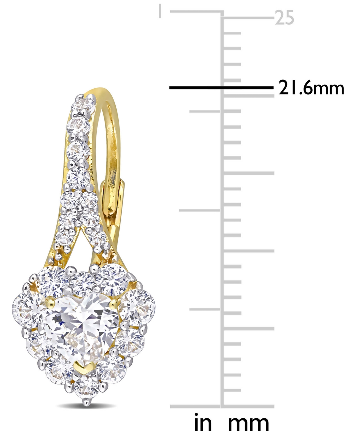 Macy's Lab-created White Sapphire Heart Leverback Hoop Earrings (2-2/5 Ct. T.w.) In Yellow-plated Sterling In White Sapphire