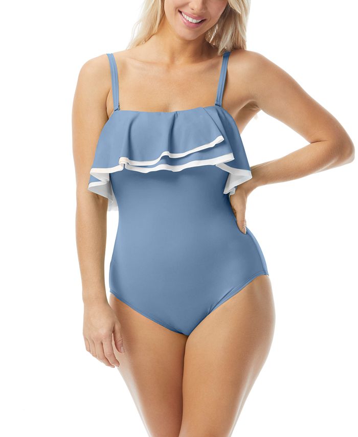 Women's Contours Ruffled Strapless Tummy-Control One-Piece Swimsuit