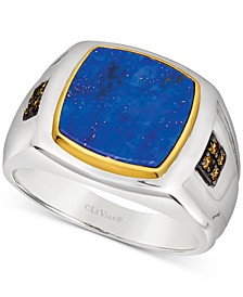 Men's Lapis Lazuli & Chocolate Diamond (1/10 ct. t.w.) Ring in Sterling Silver & 14k Gold