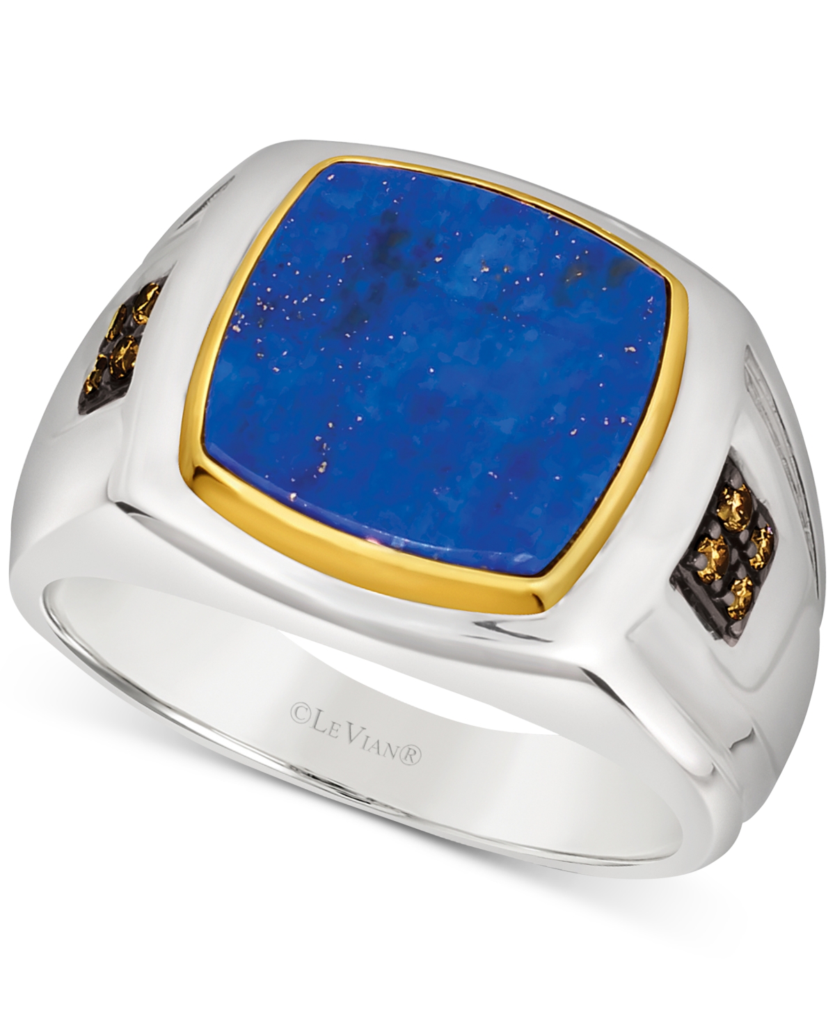Men's Lapis Lazuli & Chocolate Diamond (1/10 ct. t.w.) Ring in Sterling Silver & 14k Gold - Silver