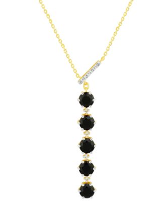 Macy's - Onyx & White Topaz (1/10 ct. t.w.) Lariat Necklace in 14k Gold-Plated Sterling Silver, 16" + 2" extender