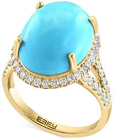 EFFY® Turquoise & Diamond (5/8 ct. t.w.) Halo Ring in 14k Gold