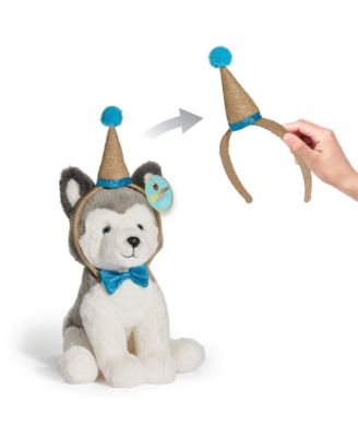 Fao Schwarz 12" Husky Plush Cuddly Stuffed Animal with Party Hat