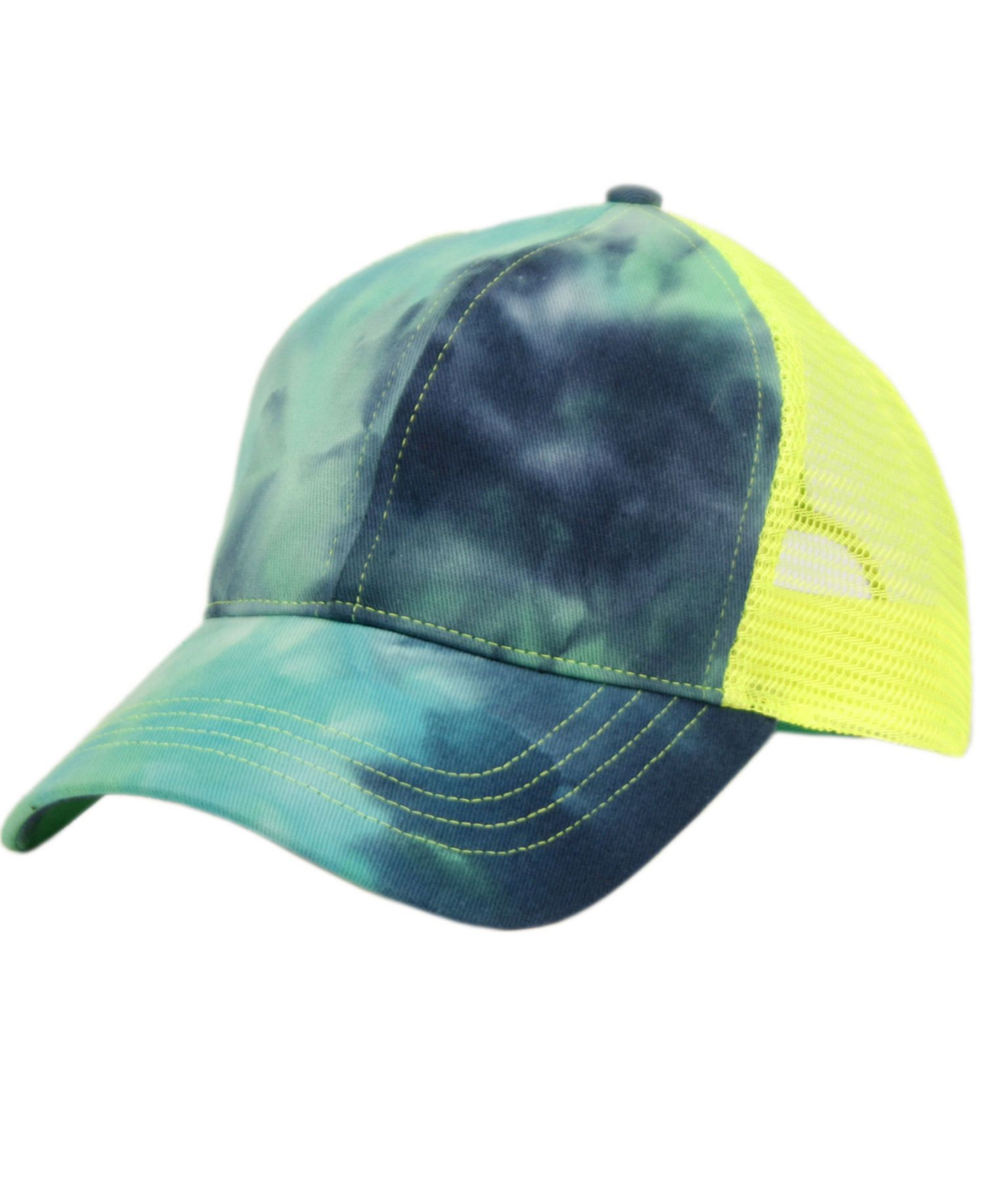 Women's Ponytail Messy Buns Tie Dye Truck Mesh Ponycap Hat