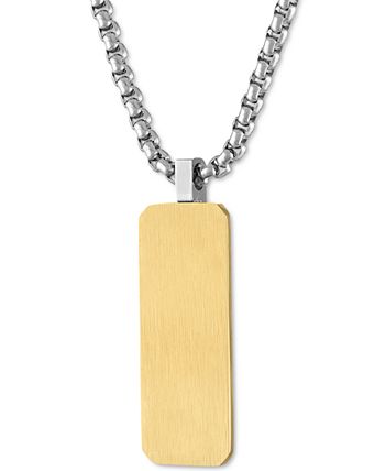 Esquire Men's Jewelry - Diamond Accent Two-Tone Dog Tag 22" Pendant Necklace in Stainless Steel & Gold-Tone Ion-Plate