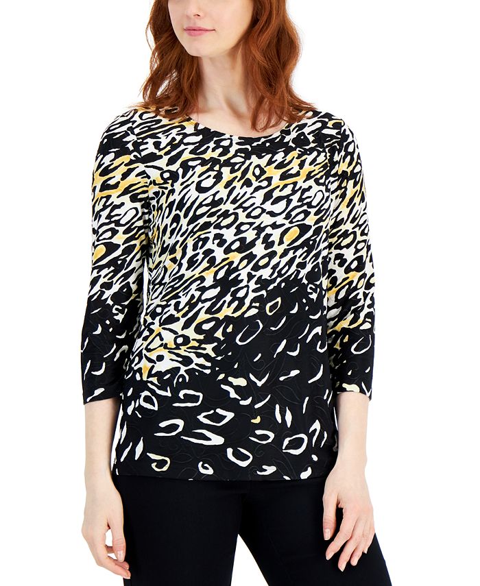 JM Collection Petite Lady Leopard Jacquard 3/4-Sleeve Top, Created for  Macy's & Reviews - Tops - Petites - Macy's