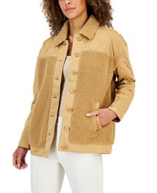 Women's Quilted Fleece Button-Front Jacket, Created for Macy's