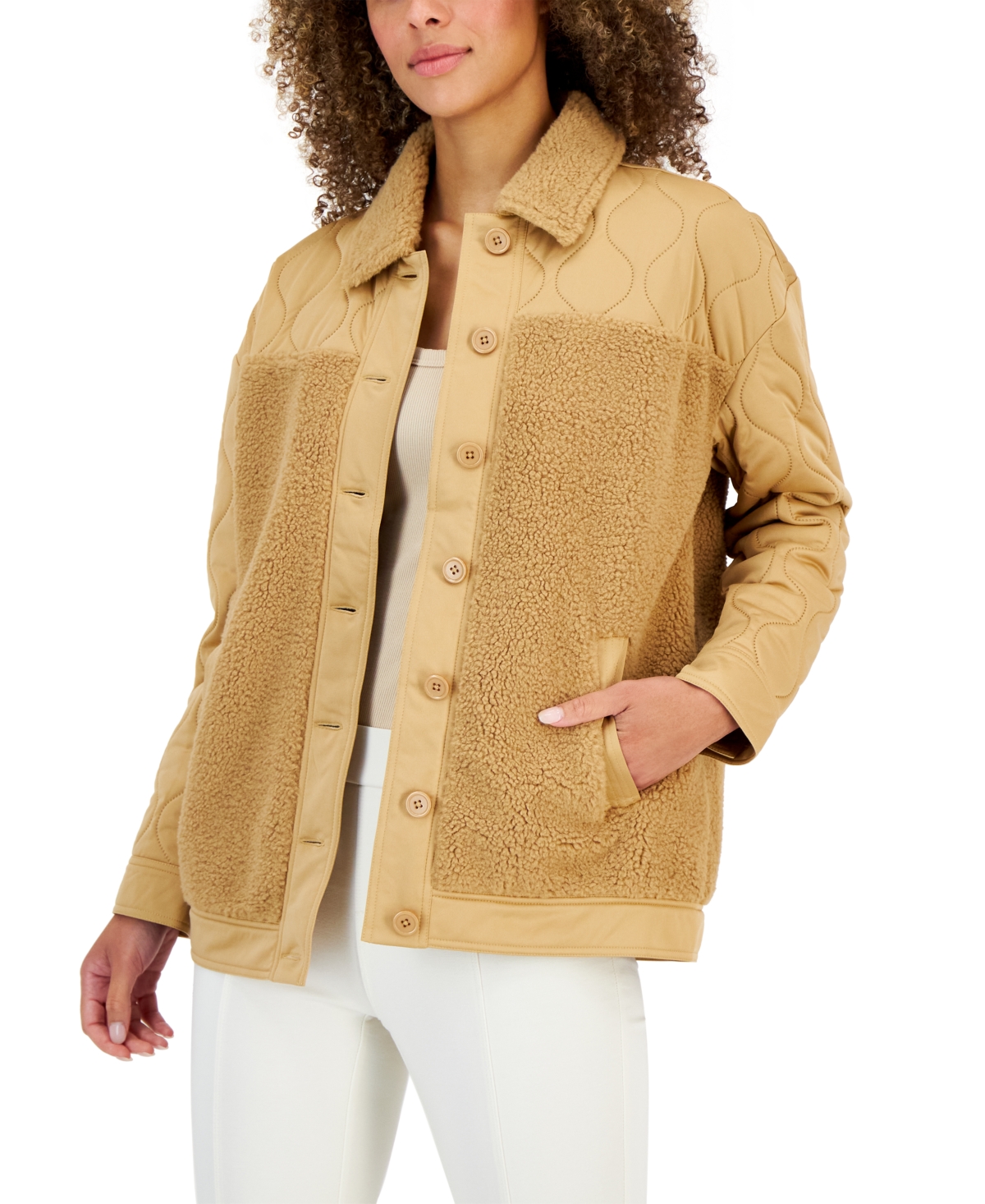 Style & Co Women's Quilted Fleece Jacket, Created For Macy's In Warm Toffee