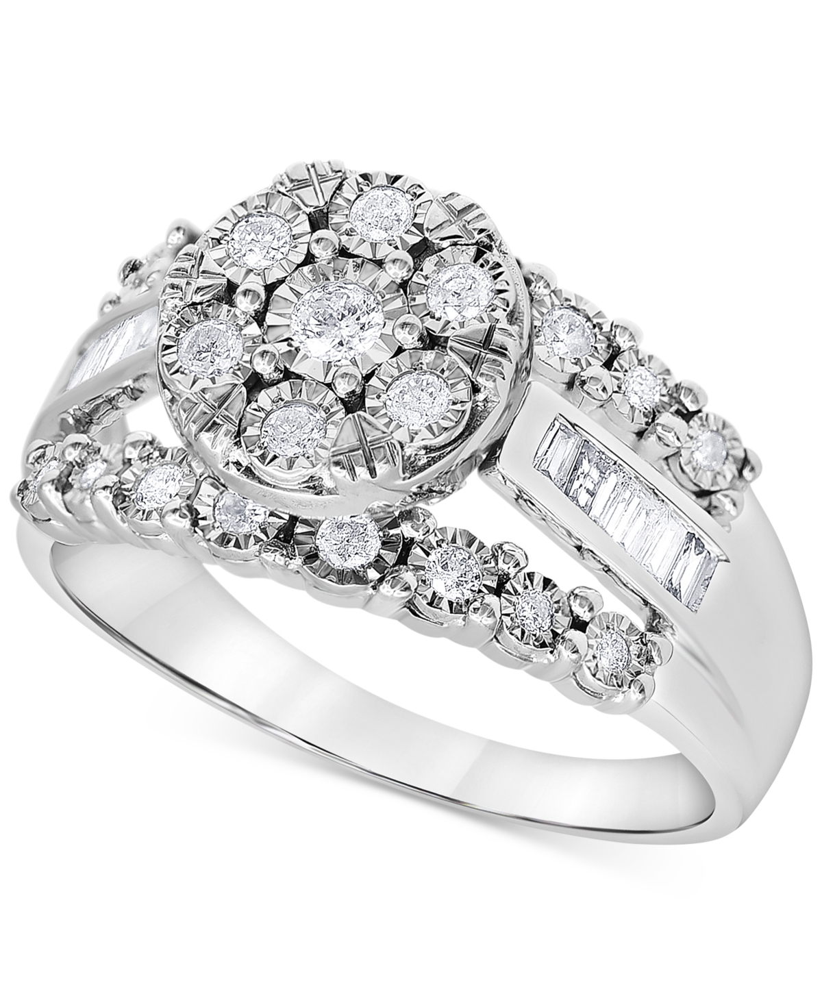 Macy's Diamond Round & Baguette Cluster Ring (1/2 Ct. T.w.) In 10k White Gold