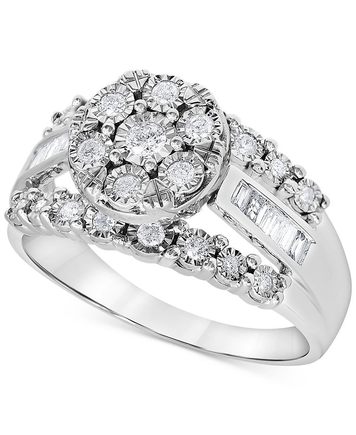 Macy's Diamond Round & Baguette Cluster Ring (1/2 ct. t.w.) in 10k